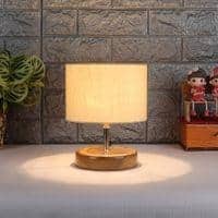 Palmyra Off White Fabric Shade Table Lamp with Natural Wooden Base