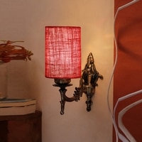 Devansh Metal Electric Wall Light in Antique Gold Colour with Maroon Shade Count of 1 Light