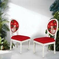 Traditional Indian Pichwai Work Wooden Dining Chair in Red Colour
