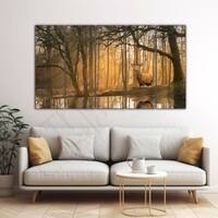 The Castle Decor Golden Deer Wall Art Framed Painting 27x48 Inch (Style 3)