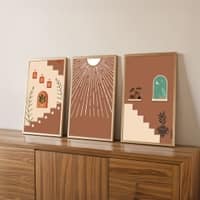 The Castle Decor Boho Abstract Wall Art Set of 3 9x17 Inch