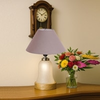 Devansh Conical Grey Cotton Shade Lamp With Wood & Mosaic Glass Base For Decoration/Office/Home/Gifting/Study For Decoration/Office/Home/Gifting/Study -(10X10X14.5) Inches -A