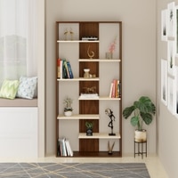 BLUEWUD Maxelle Engineered Wood Bookshelf Cabinet Book Rack Organizer with Shelves for Decor Display, Cabinet Floor Standing for Home Library (Brown Maple & White)