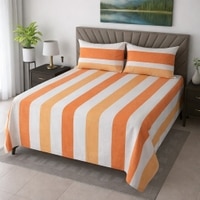 Zane Orange Geometric 350 TC Cotton Flat Queen Size Bedsheet with 2 Pillow Covers – Threads