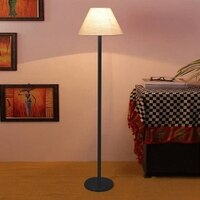 Nathanael White Natural Fiber Shade Floor Lamp with Black Iron Base