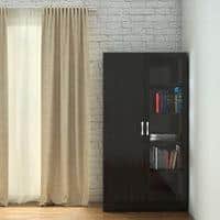 Celestia Double Door Bookshelf cum Crockery Cabinet with Toughened Glass in Antique Ebony Colour