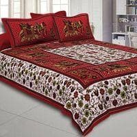 Evann Maroon Abstract 180 TC Cotton Double Size Bedsheet with 2 Pillow Covers