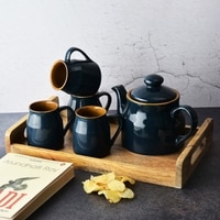Midnight Bloom Blue Tea Set with Serving Tray