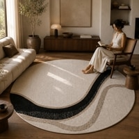 Handmade Round Natural Wool Rug Abstract Flow Ivory 4 Feet Carpet