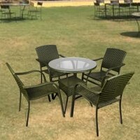 Wagga Wagga Wicker Table And Chair Set In  Dark Dreen Dual Tone Finish