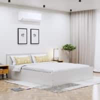 Hexa Engineered Wood Modern King Bed With Headboard With Storage In Frosty White