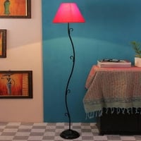 Ovelia Red Fabric Floor Lamp with Black Iron Base