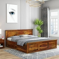 Stainfleld Sheesham Wood King Size Bed Drawer Storage Honey OakOak Finish (72 x 78 inches)