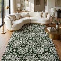 Jaipur Rugs Damask Wool 5x8 Feet Green And Snow White Hand Tufted Rug Carpet
