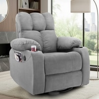 Helios Motorised Recliner Chair for with Rocking Revolving with Cup Holder and Pocket Premium Soft Suede Fabric 1 Seater Chair - Green