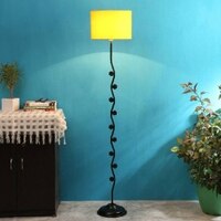 Heather Yellow Fabric Floor Lamp with Black Iron Base