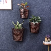 Hammered Wall Planter Set Of 3 In Copper And Black Colour