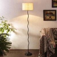 Flynn White Natural Fiber Floor Lamp with Black Iron Base