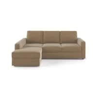 Apollo Compact Sofa (Colour : Fawn Velvet, Cushion : Soft, Back Type : Regular, Seating Capacity : Left Aligned 2 Seater + Left Aligned Chaise + Ottoman)
