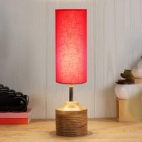 Elliana Wood Table lamp with Red cotton Shade