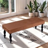 Cairo Sheesham Wood Accent 3 Seater Bench In Taupe Brown Velvet