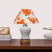 Devansh Conical Multi Cotton Shade Lamp With Wood & Mosaic Glass Base For Decoration/Office/Home/Gifting/Study For Decoration/Office/Home/Gifting/Study -(10X10X14.5) Inches -A