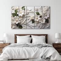 The Castle Decor White Flower Wall Art Set of 5 27x48 Inch