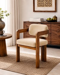 Burbon Solid Wood Upholstered Dining Chair in Teak Finish Style 1