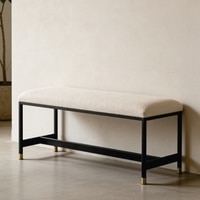The Harper Long Metal Bench in White Finish
