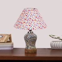 Devansh Conical Multi Cotton Shade Lamp With Wood & Mosaic Glass Base For Decoration/Office/Home/Gifting/Study For Decoration/Office/Home/Gifting/Study -(10X10X14.5) Inches -A