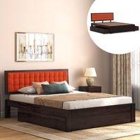 Florence Queen Size Solid Wood Drawer Storage Bed In Mahogany Finish & Lava Colour