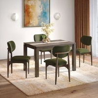 Atlas Crest Storage Solid Wood 4 Seater Dining Table With 4 Ollie Diing Chairs (Finish : Danish Walnut, Chair Colour : Deep Olive Velvet)