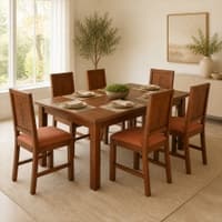 Globally Indian Mahira Solid Sheesham Wood 6 Seater Dining Table Set 6 Chairs Terracotta Orange