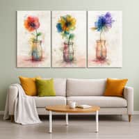 Truss White Pieces Rustic Colorful Flowers Floral Canvas Wall Prints Set of 3 Multicolor Matte