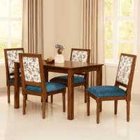 Globally Indian Sheesham Wood 4 Seater Dining Table Set With 4 Solid Wood Upholstered Chairs –  In Blue Color