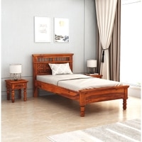 Naisha Solid Wood Single Size Non Storage Bed In Honey Finish