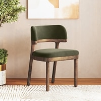 Dune Solid Wood Single Dining Chair In Brown Oak Finish with Deep Olive Velvet