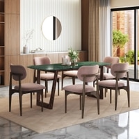 Adria Jade Green Marble 6 Seater Dining Table With 6  Ollie Dining Chairs (Finish : Jade Green, Chair Colour : Lilac)