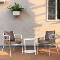 Paola Outdoor Table Set with 1 Table and 2 Chairs in Ivory White
