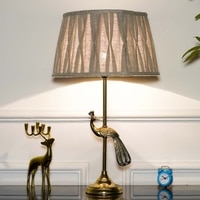 Torre Brass Finish Aluminium Table Lamp With Natural Linen Shade