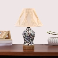 Devansh Off-White Cotton Shade Curtain  Lamp With Wood & Mosaic Glass Base For Decoration/Office/Home/Gifting/Study For Decoration/Office/Home/Gifting/Study