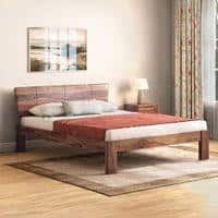 Marieta Bed Solid Wood Queen Size In Teak Finish