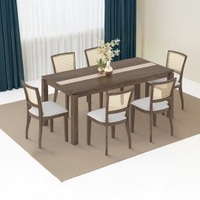 Atlas Crest Storage Solid Wood Dining Table With 6 Reed Cane Chairs (Finish : Danish Walnut, Chair Colour : Grey Floral)