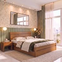 Basel Solid Wood King Size Box Storage Bed In Amber Walnut Finish