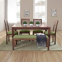Oribi Dining Bench In Teak Finish With Avocado Green Fabric