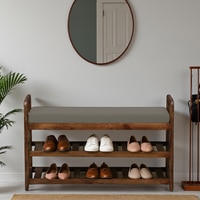 Mosselyn Solid Wood Shoe Rack with Seating in Walnut Brown finish