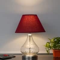 CRYSTAL Clear Glass Table Lamp with Chrome Base and Maroon Shade