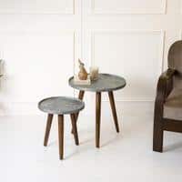 Teal Rain Round Nesting Tables with Wooden Legs, Side Tables, Wooden Tables, Living Room Decor by A Tiny Mistake