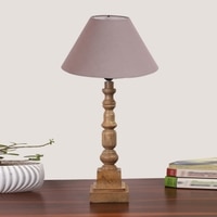 Devansh Grey Cotton Table Lamp With  Wood Natural Base (10X10X21 Inches)-32