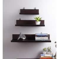 Solid Wood Floating Wall Shelf Set of 3 in Brown Colour
